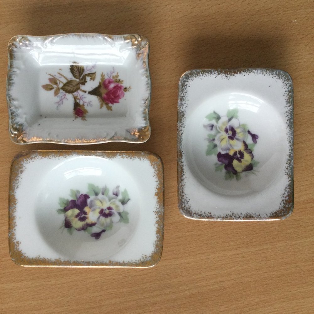Three shafford Japanese hand painted mini plate candy dish gold rim